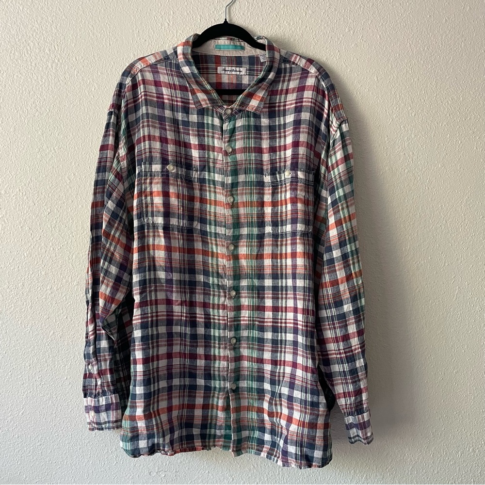 Tommy Bahama men’s long sleeve plaid linen shirt, size 3XLB